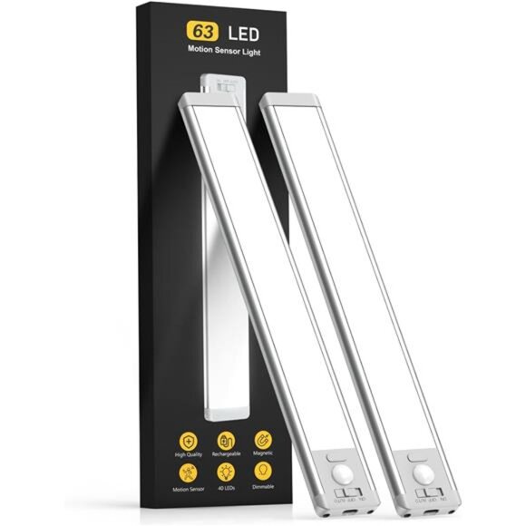 Under Cabinet Lights, 63 LED Rechargeable Battery Operated Motion Sensor Light - Picture 1 of 7